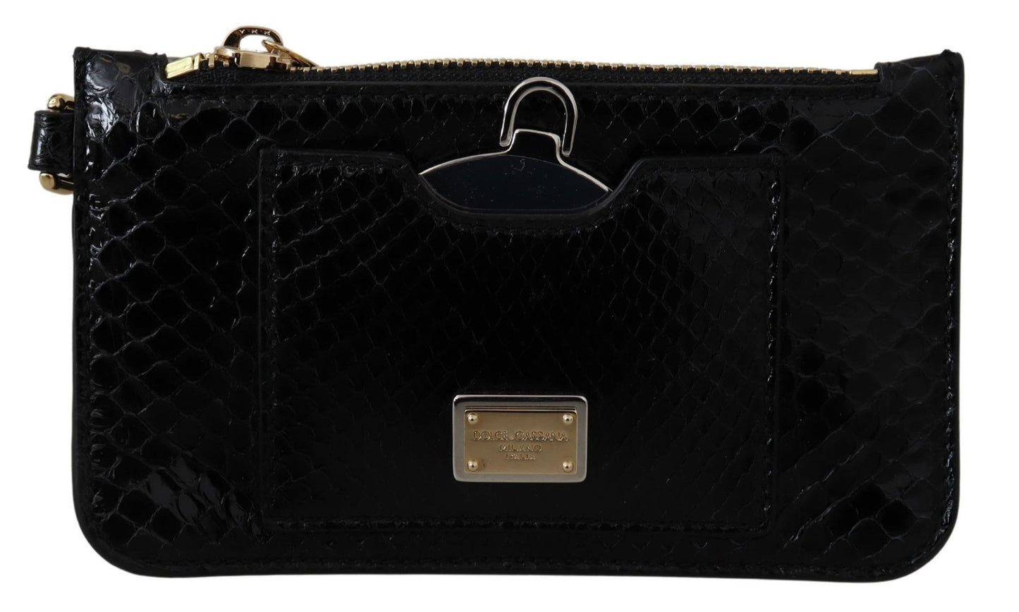 Dolce & Gabbana Black Leather Coin Purse Wristlet Mirror Agnese Wallet Curated Luxury Accessories by Orvyn