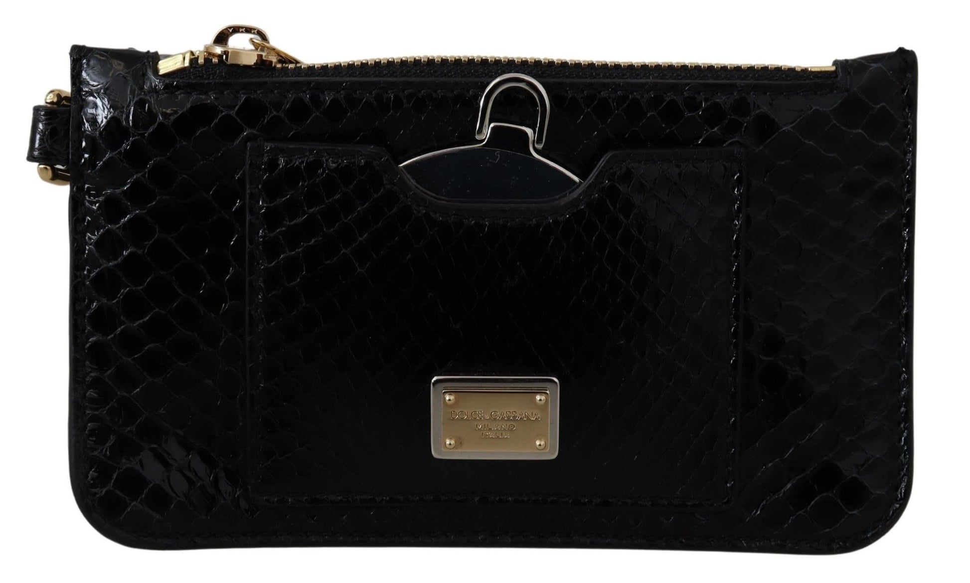 Dolce & Gabbana Black Leather Coin Purse Wristlet Mirror Agnese Wallet Curated Luxury Accessories by Orvyn