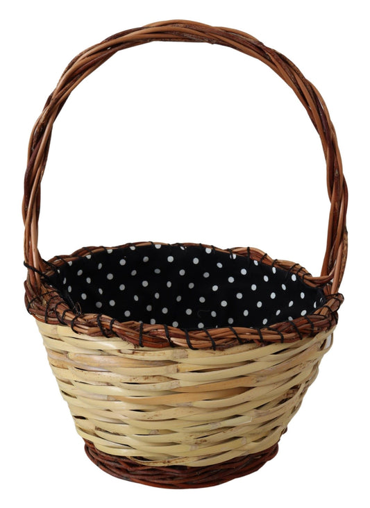 Dolce & Gabbana Beige Wood Wicker Rattan Basket Tote Bag Curated Luxury Accessories by Orvyn