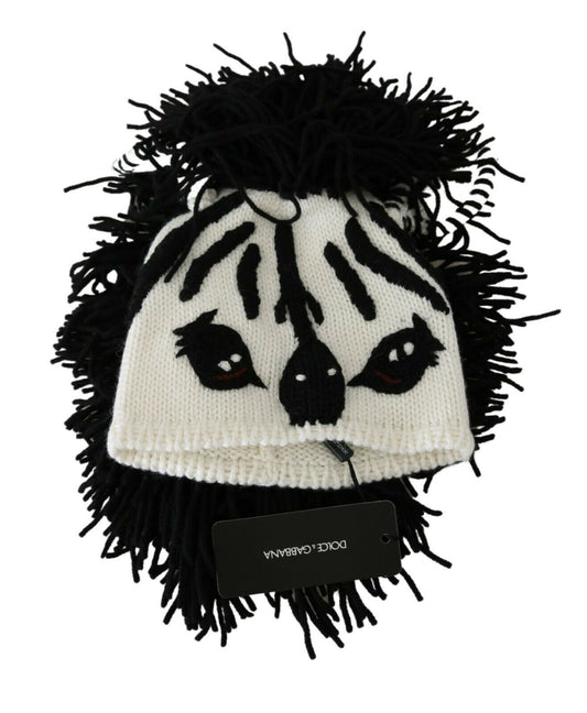 Dolce & Gabbana Black White Knitted Cashmere Animal Design Hat Curated Luxury Accessories by Orvyn