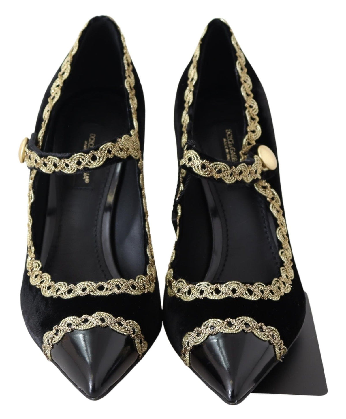 Dolce & Gabbana Black Velvet Gold Mary Janes Pumps schwarz