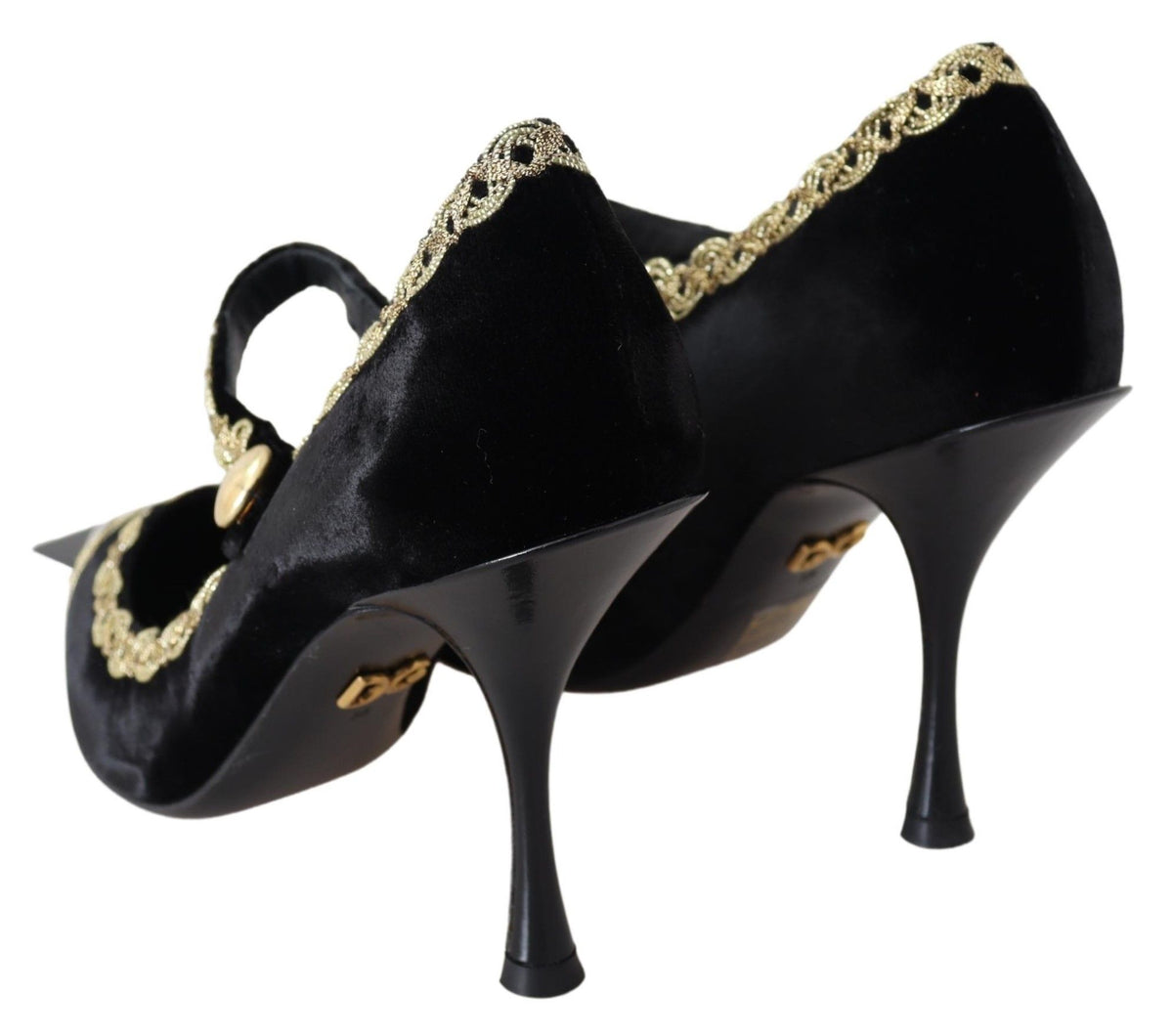 Dolce & Gabbana Black Velvet Gold Mary Janes Pumps schwarz