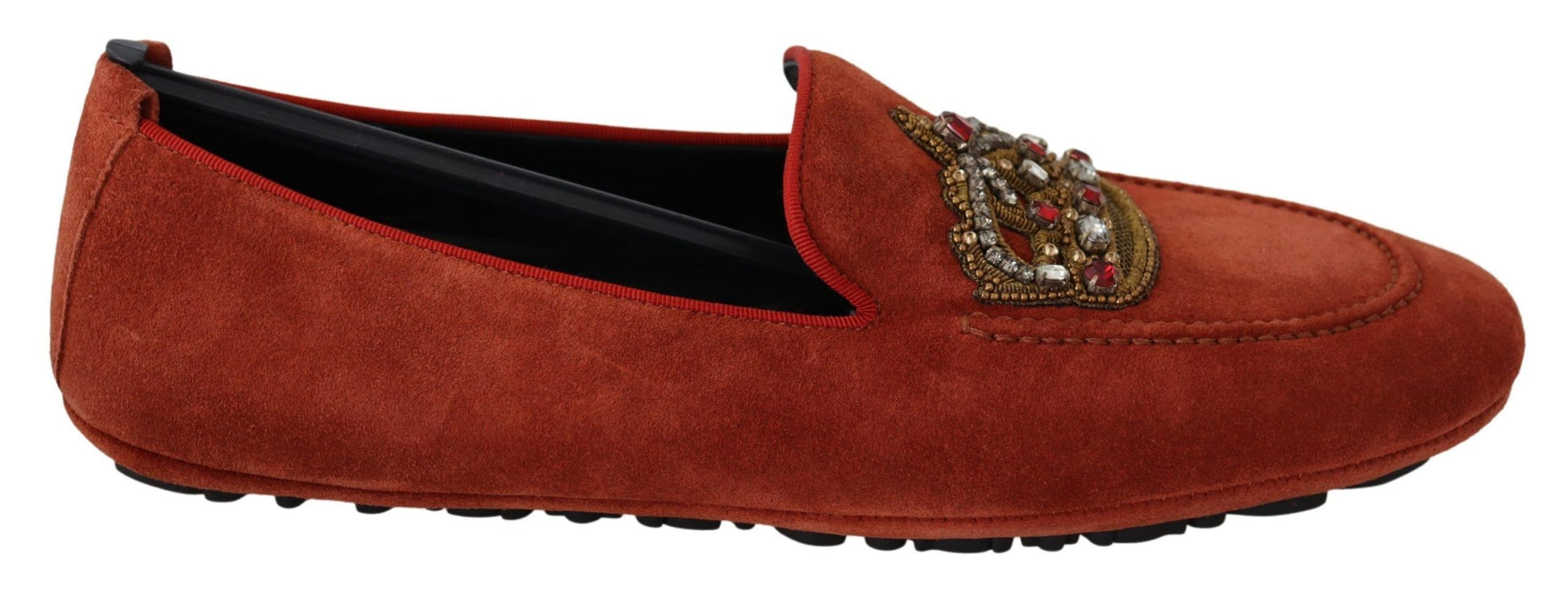 Dolce & Gabbana Orange Leather Crystal Crown Loafers Shoes Curated Luxury Accessories by Orvyn