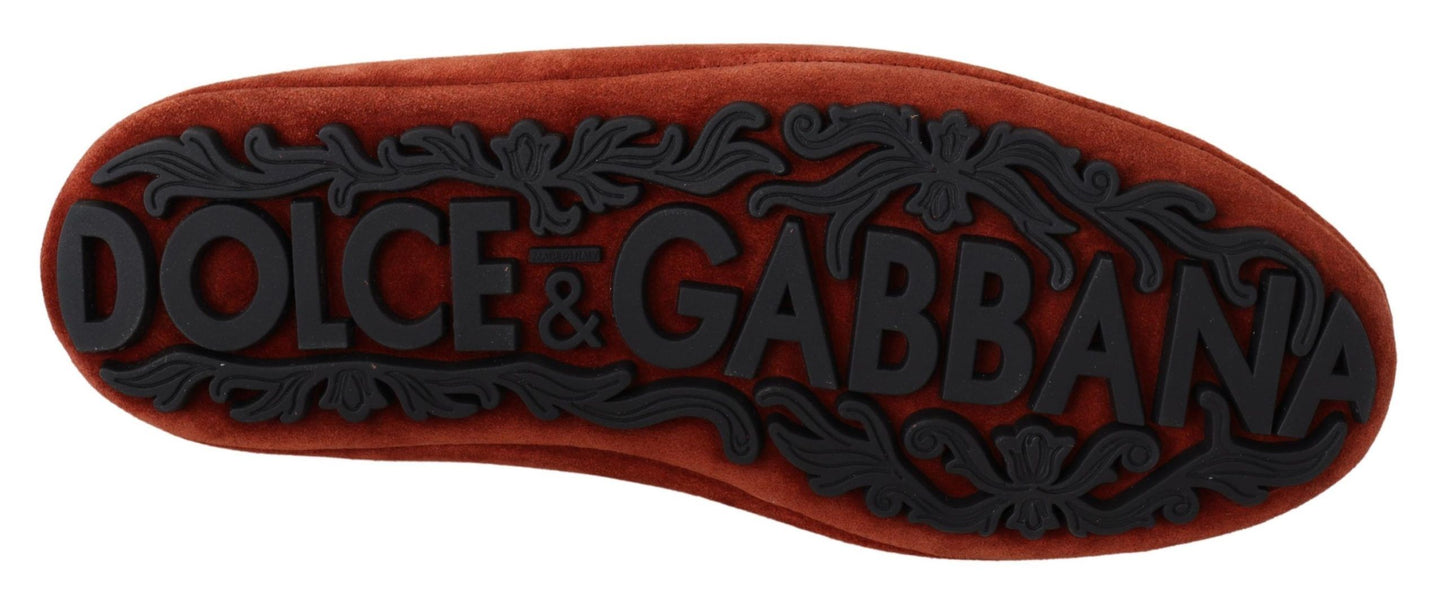 Dolce & Gabbana Orange Leather Crystal Crown Loafers Shoes Curated Luxury Accessories by Orvyn