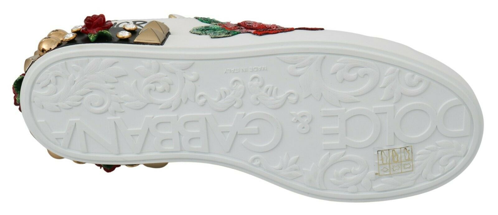 Dolce & Gabbana White Roses Sequined Crystal Womens Sneakers Shoes weiss
