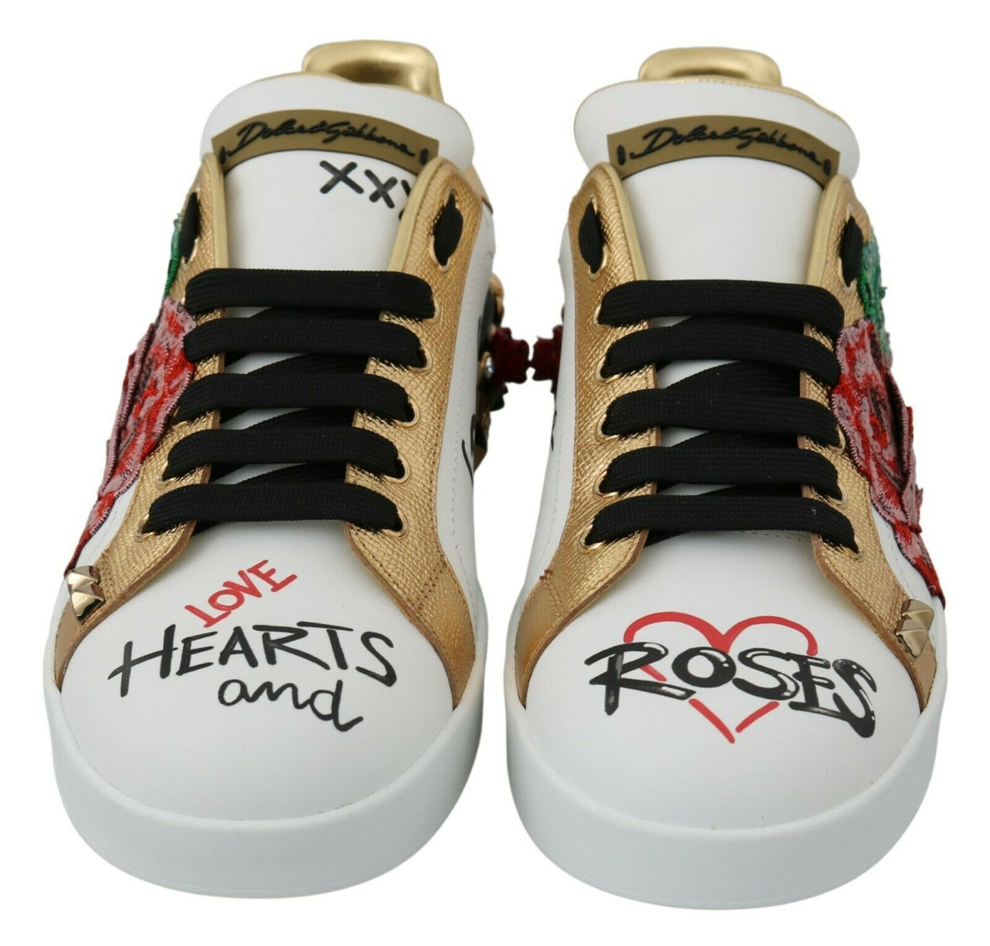Dolce & Gabbana White Roses Sequined Crystal Womens Sneakers Shoes weiss