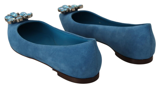 Dolce & Gabbana Blue Suede Crystals Loafers Flats Shoes blau