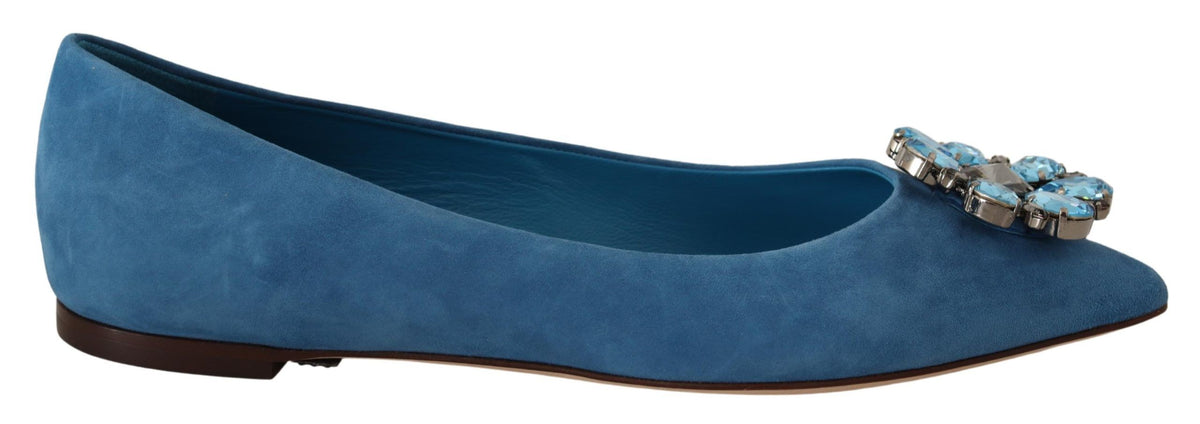 Dolce & Gabbana Blue Suede Crystals Loafers Flats Shoes blau