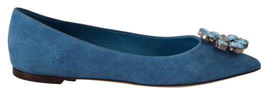 Dolce & Gabbana Blue Suede Crystals Loafers Flats Shoes blau