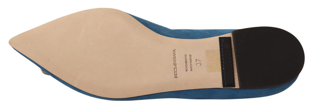 Dolce & Gabbana Blue Suede Crystals Loafers Flats Shoes blau