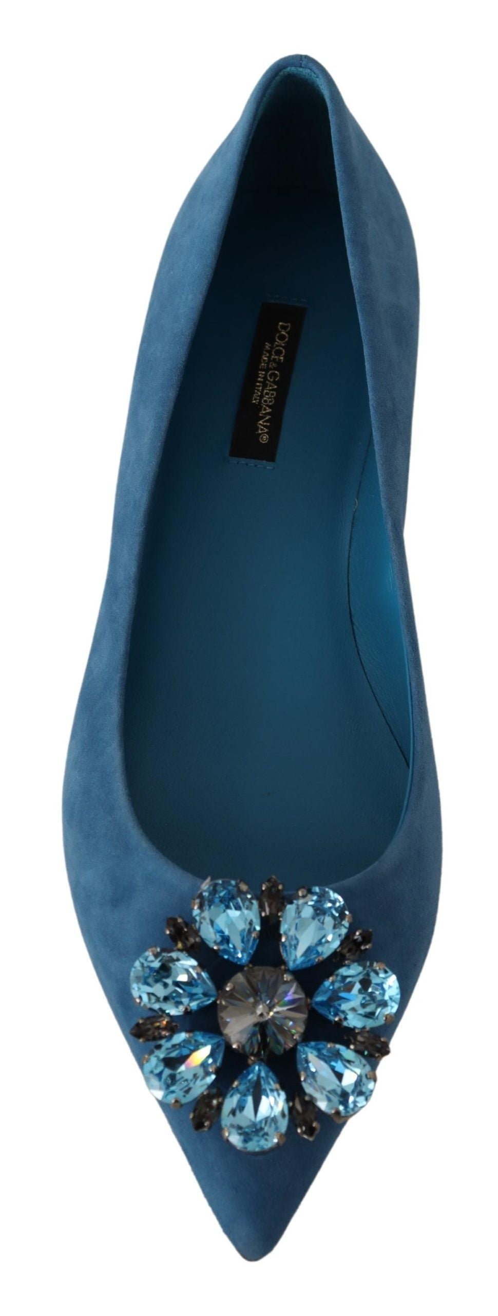 Dolce & Gabbana Blue Suede Crystals Loafers Flats Shoes blau
