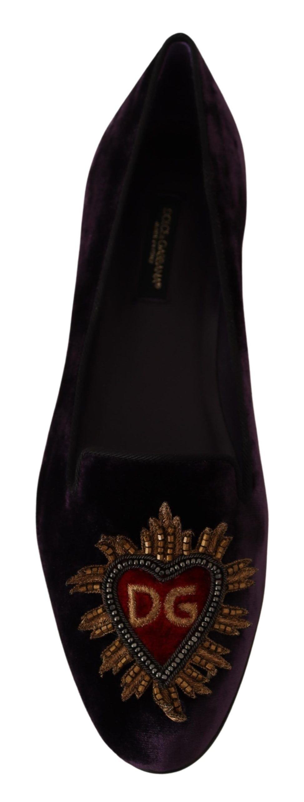 Dolce & Gabbana Purple Velvet DG Heart Loafers Flats Shoes lila