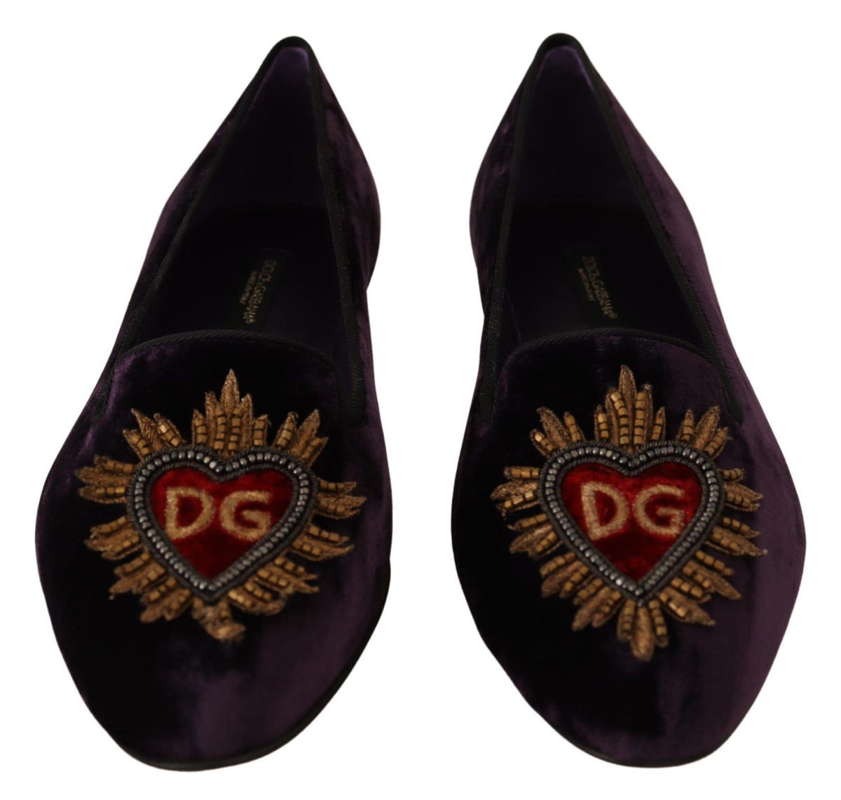 Dolce & Gabbana Purple Velvet DG Heart Loafers Flats Shoes lila