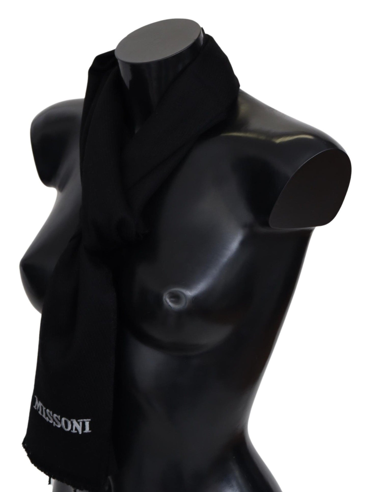 Missoni Black 100% Wool Unisex Neck Wrap Fringes Logo Scarf Curated Luxury Accessories by Orvyn