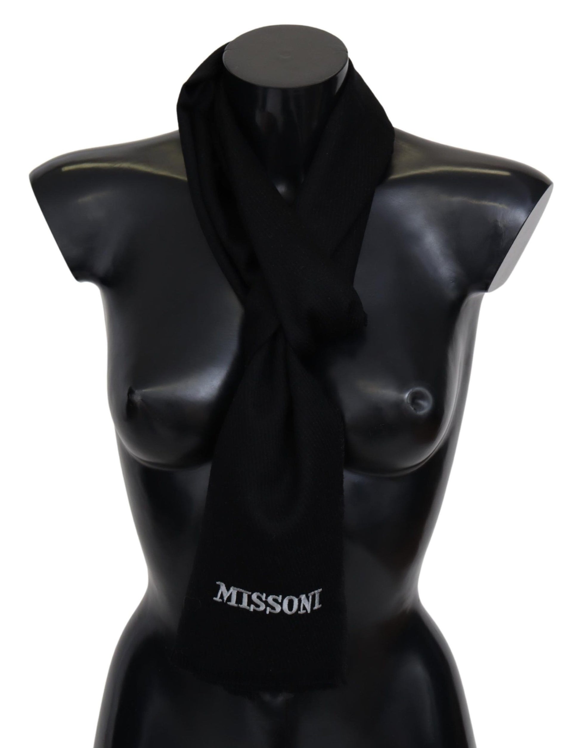Missoni Black 100% Wool Unisex Neck Wrap Fringes Logo Scarf Curated Luxury Accessories by Orvyn