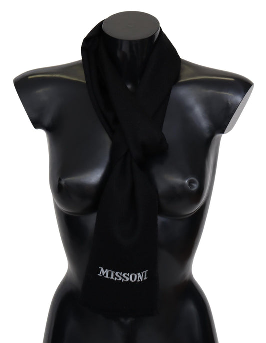 Missoni Black 100% Wool Unisex Neck Wrap Fringes Logo Scarf Curated Luxury Accessories by Orvyn