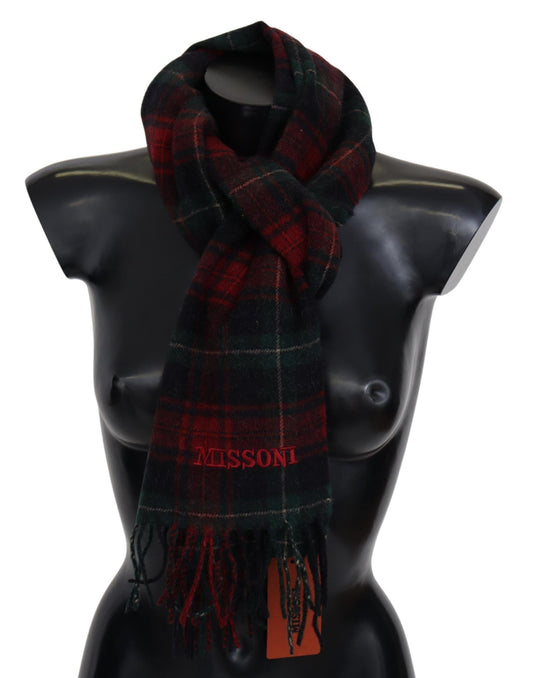 Missoni Black Red Check Wool Unisex Neck Wrap Fringes Scarf Curated Luxury Accessories by Orvyn