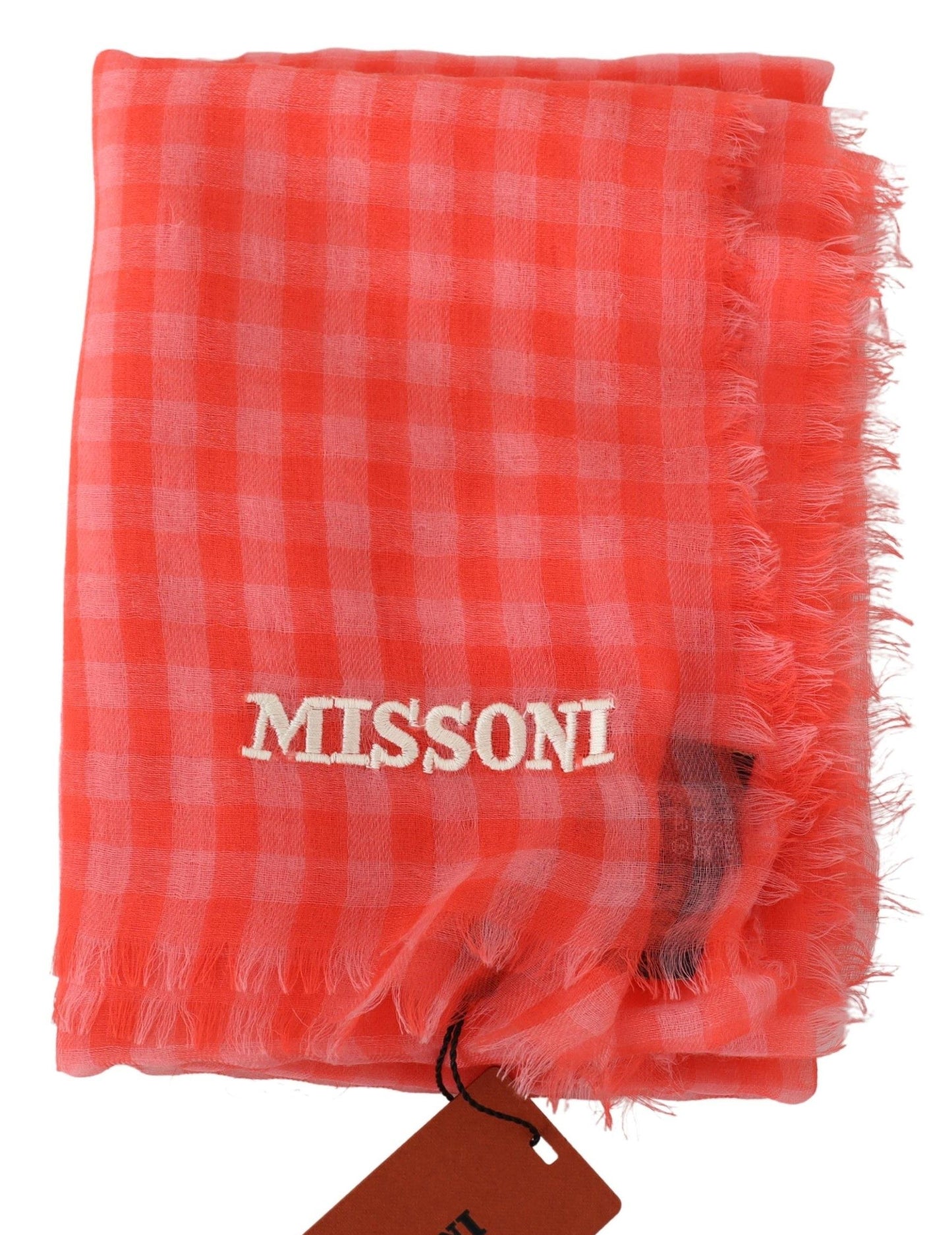 Missoni Orange Check Cashmere Unisex Wrap Fringes Scarf Curated Luxury Accessories by Orvyn