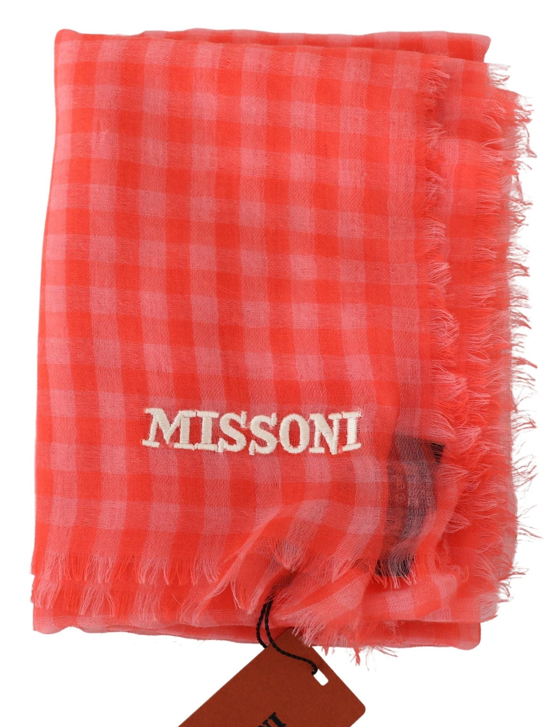 Missoni Orange Check Cashmere Unisex Wrap Fringes Scarf Curated Luxury Accessories by Orvyn