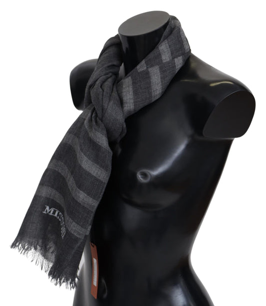 Missoni Gray Striped Wool Unisex Neck Wrap Fringes Scarf Curated Luxury Accessories by Orvyn