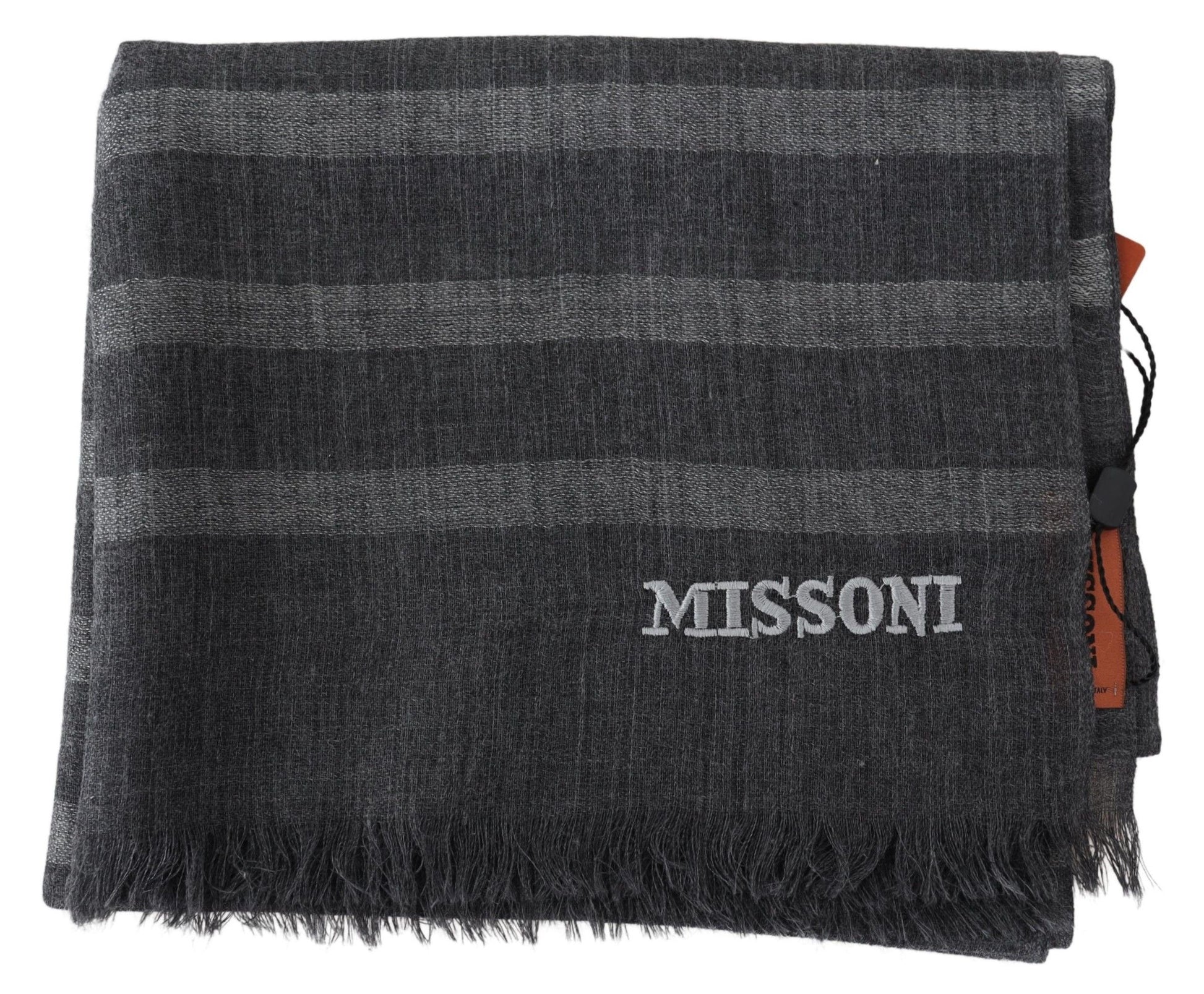 Missoni Gray Striped Wool Unisex Neck Wrap Fringes Scarf Curated Luxury Accessories by Orvyn