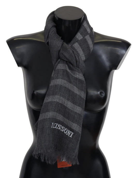Missoni Gray Striped Wool Unisex Neck Wrap Fringes Scarf Curated Luxury Accessories by Orvyn