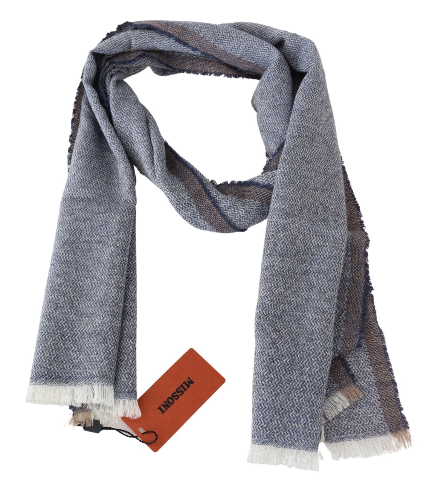 Missoni Gray Striped Wool Unisex Neck Wrap Fringes Scarf Curated Luxury Accessories by Orvyn