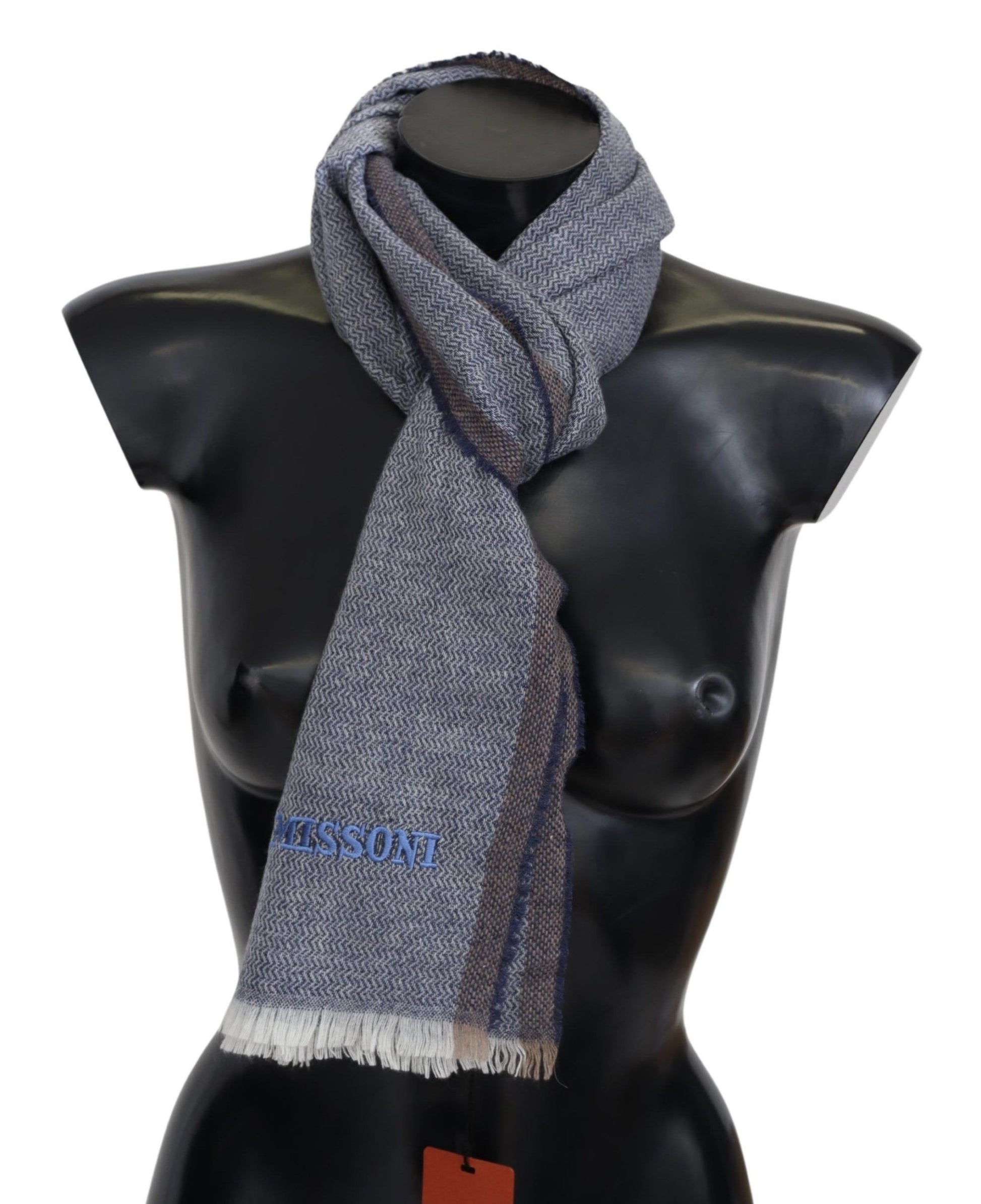 Missoni Gray Striped Wool Unisex Neck Wrap Fringes Scarf Curated Luxury Accessories by Orvyn