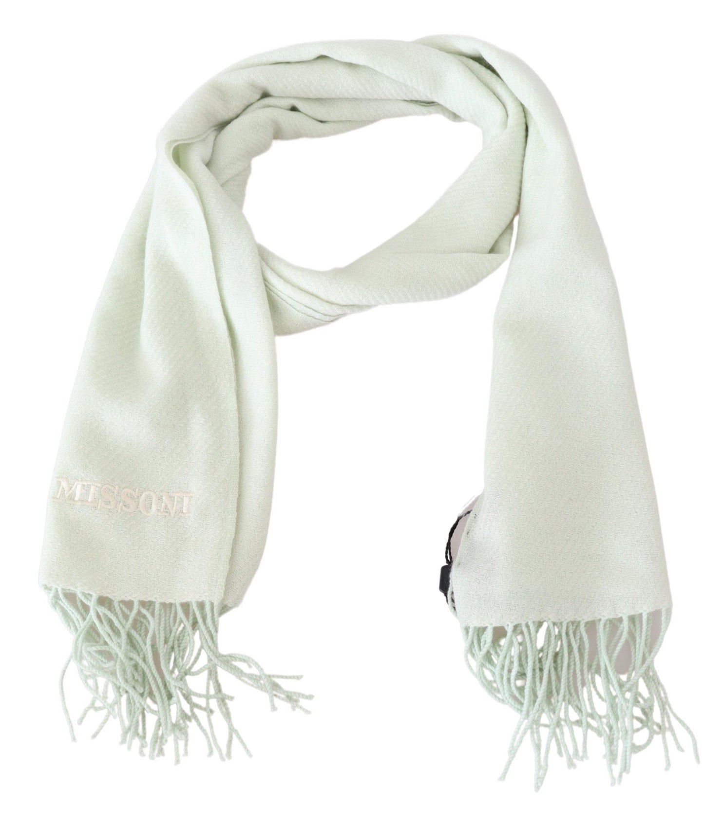 Missoni Light Green Pattern Cashmere Unisex Wrap Fringes Scarf Curated Luxury Accessories by Orvyn