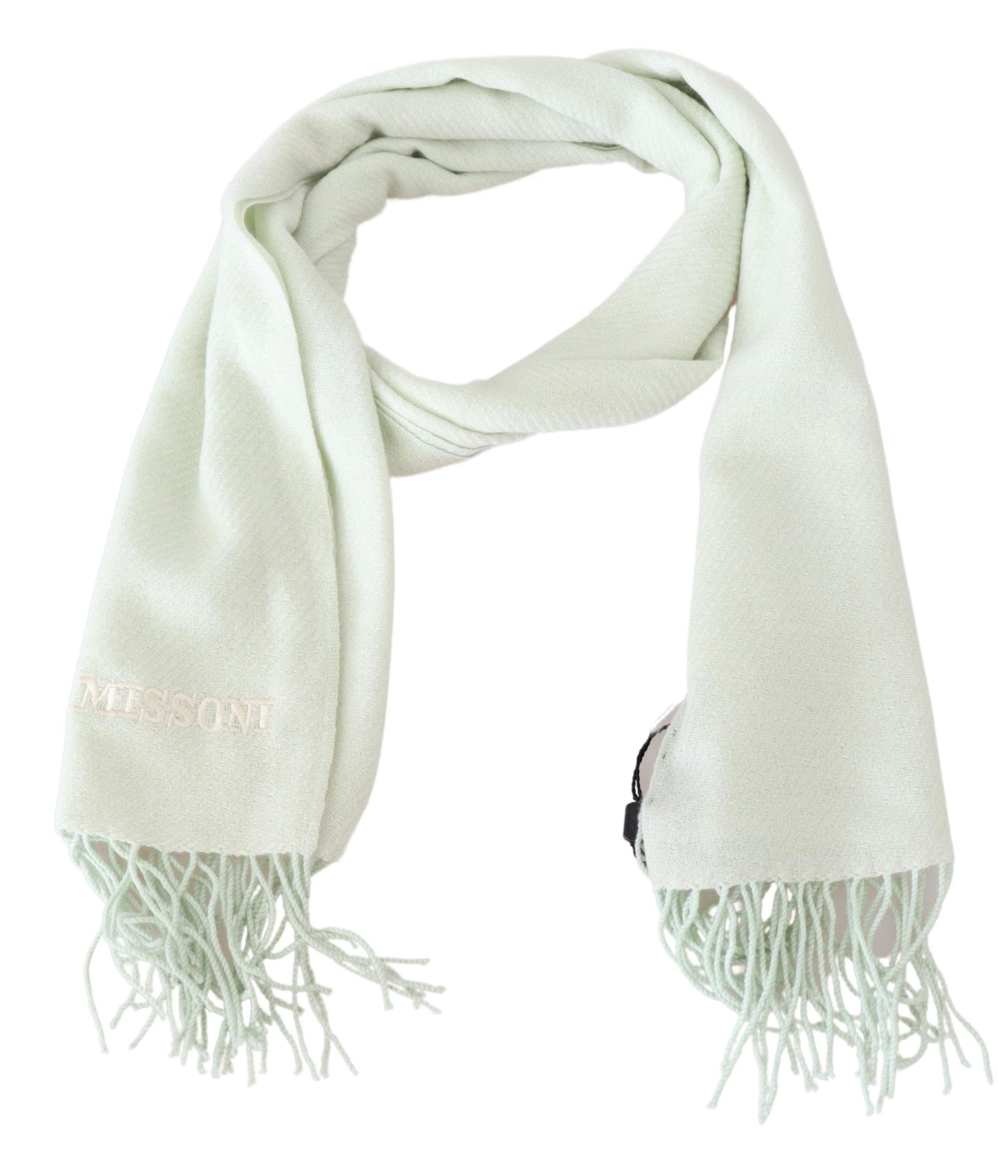 Missoni Light Green Pattern Cashmere Unisex Wrap Fringes Scarf Curated Luxury Accessories by Orvyn