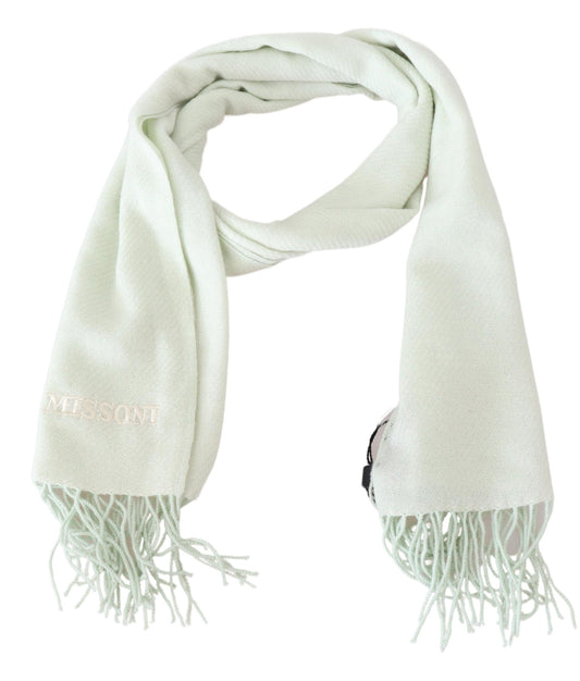 Missoni Light Green Pattern Cashmere Unisex Wrap Fringes Scarf Curated Luxury Accessories by Orvyn