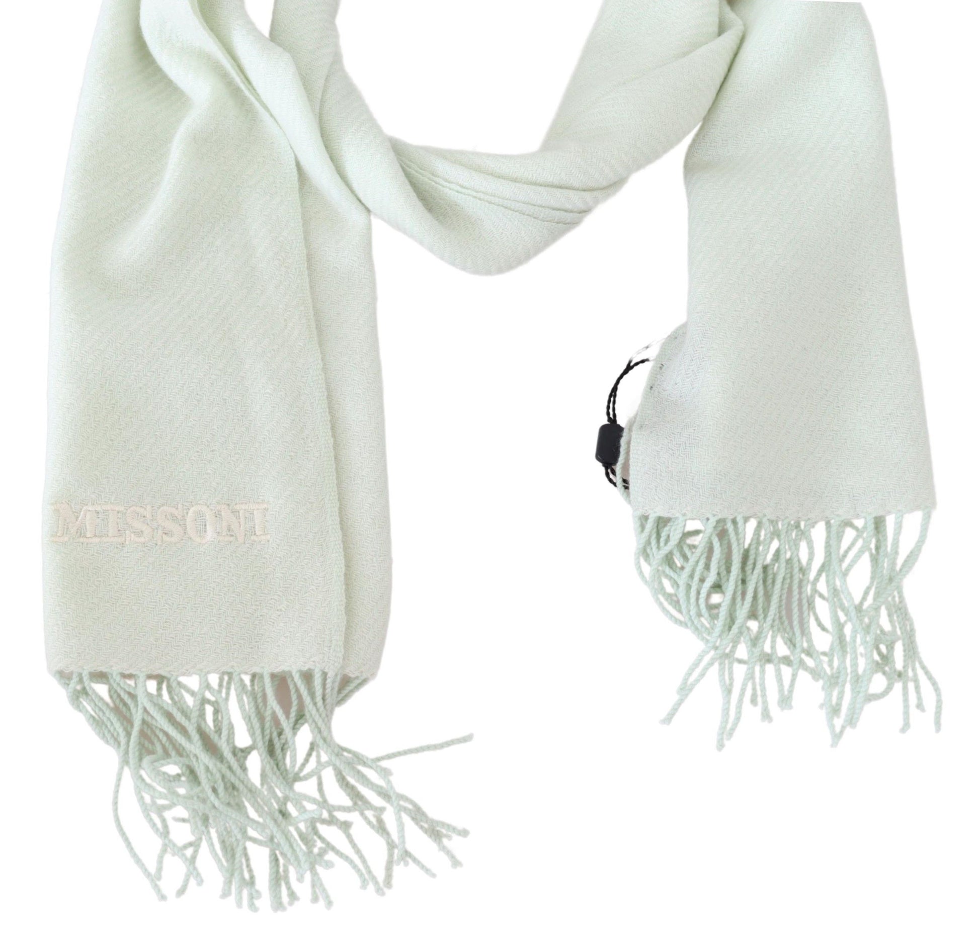 Missoni Light Green Pattern Cashmere Unisex Wrap Fringes Scarf Curated Luxury Accessories by Orvyn