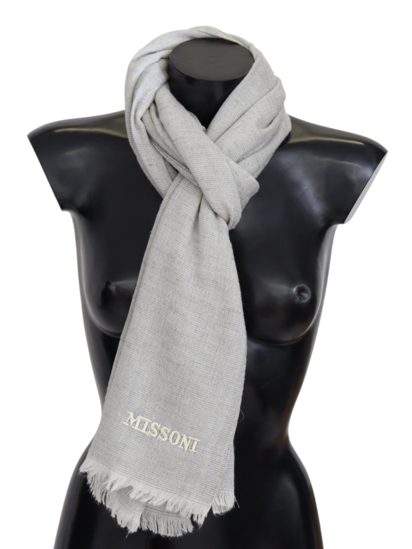 Missoni Gray Wool Knit Unisex Neck Wrap Scarf Curated Luxury Accessories by Orvyn