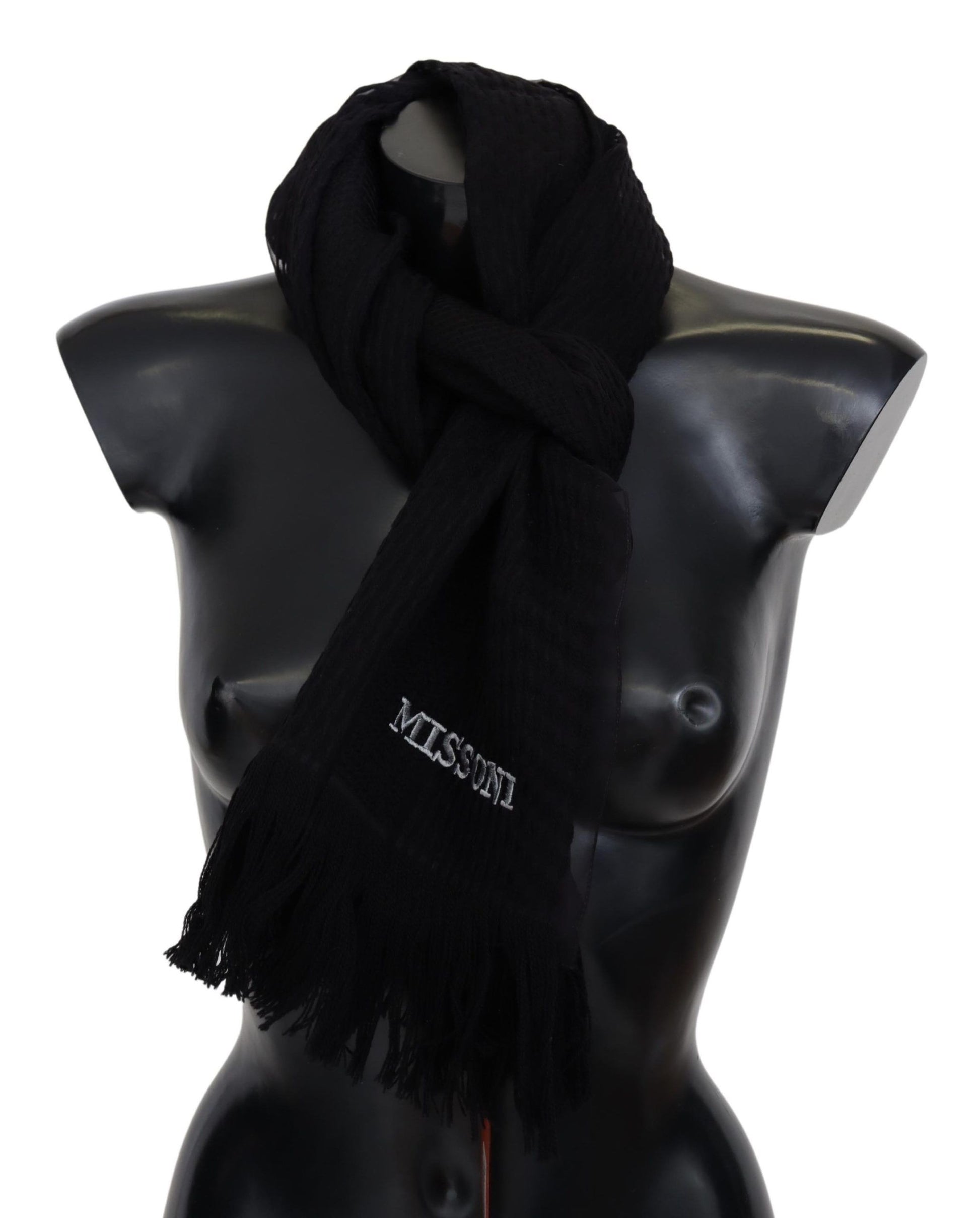 Missoni Black Wool Unisex Neck Warmer Wrap Scarf Curated Luxury Accessories by Orvyn
