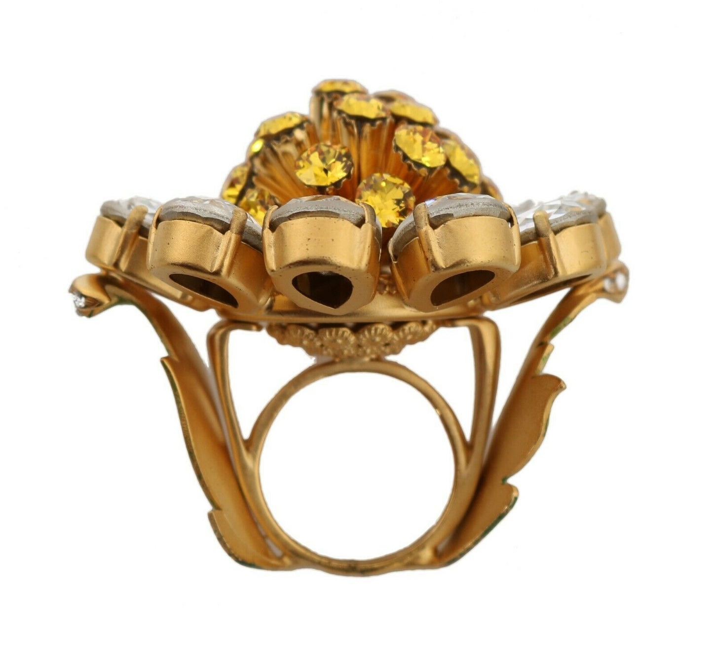 Dolce & Gabbana Gold Brass Yellow Crystal Flower Ring Curated Luxury Accessories by Orvyn