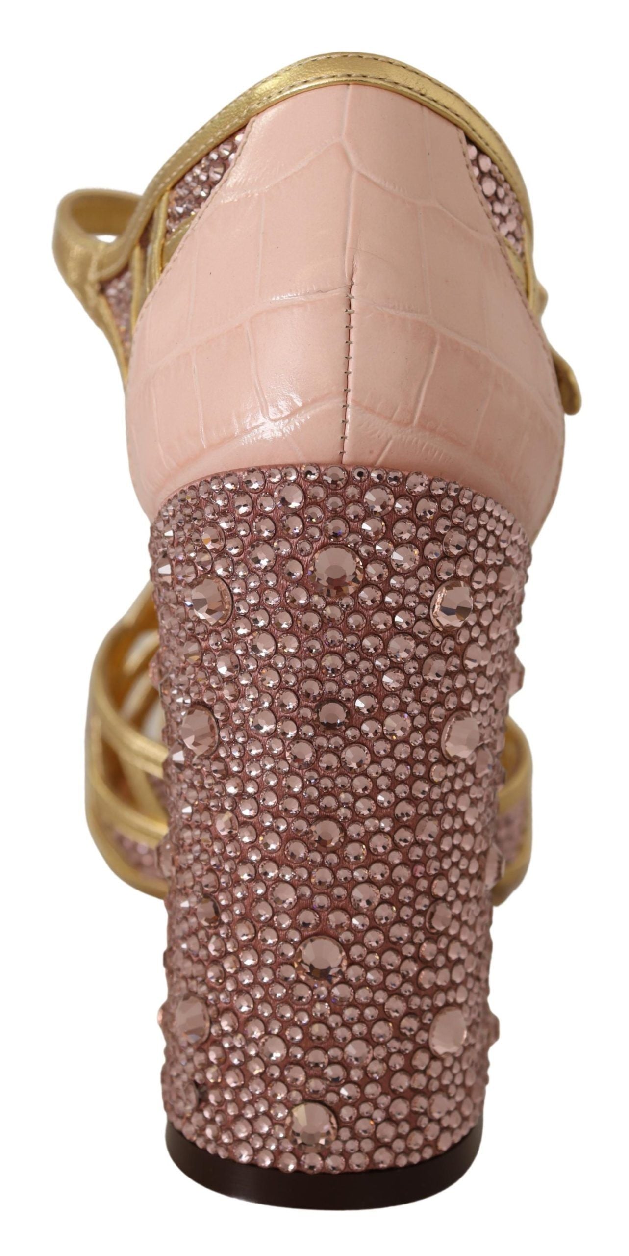 Dolce & Gabbana Pink Gold Leather Crystal Pumps T-strap Shoes rosa