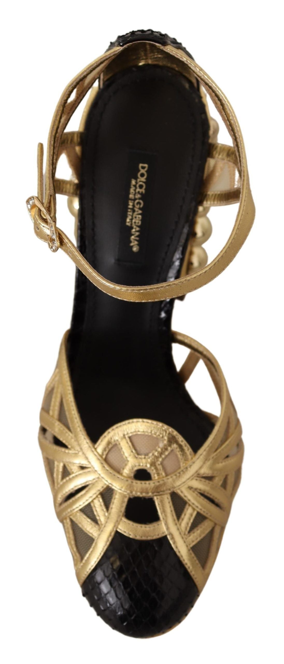 Dolce & Gabbana Black Gold Leather Studded Ankle Straps Shoes schwarz