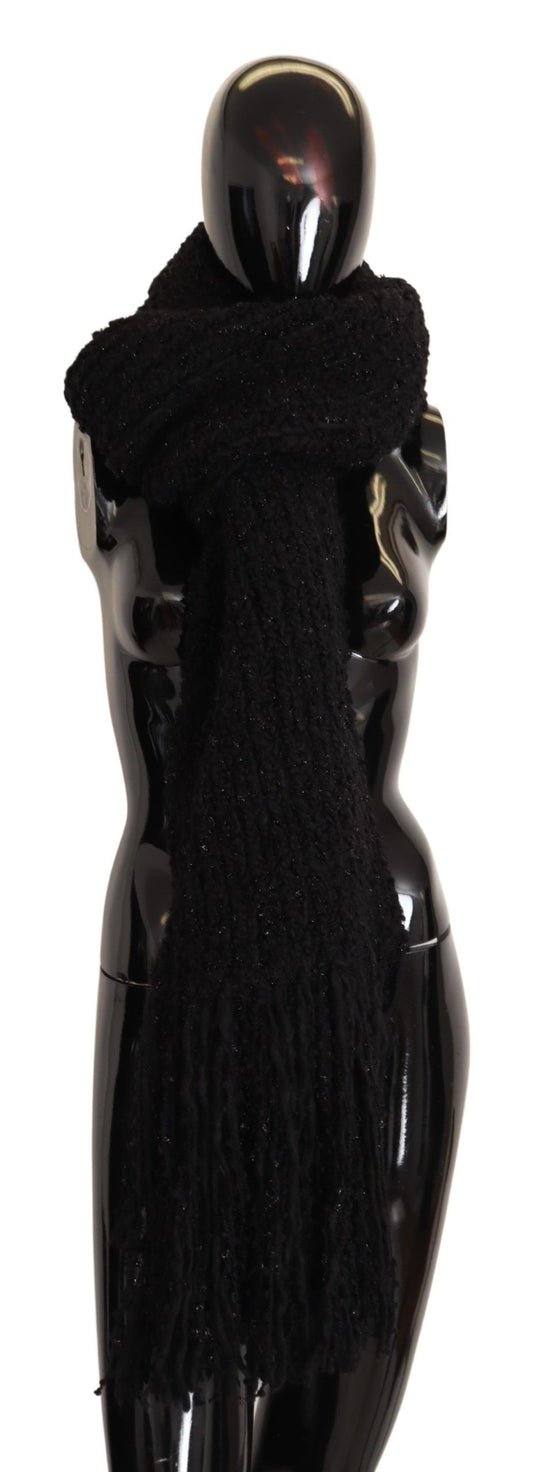 Dolce & Gabbana Black Virgin Wool Knitted Wrap Shawl Scarf Curated Luxury Accessories by Orvyn
