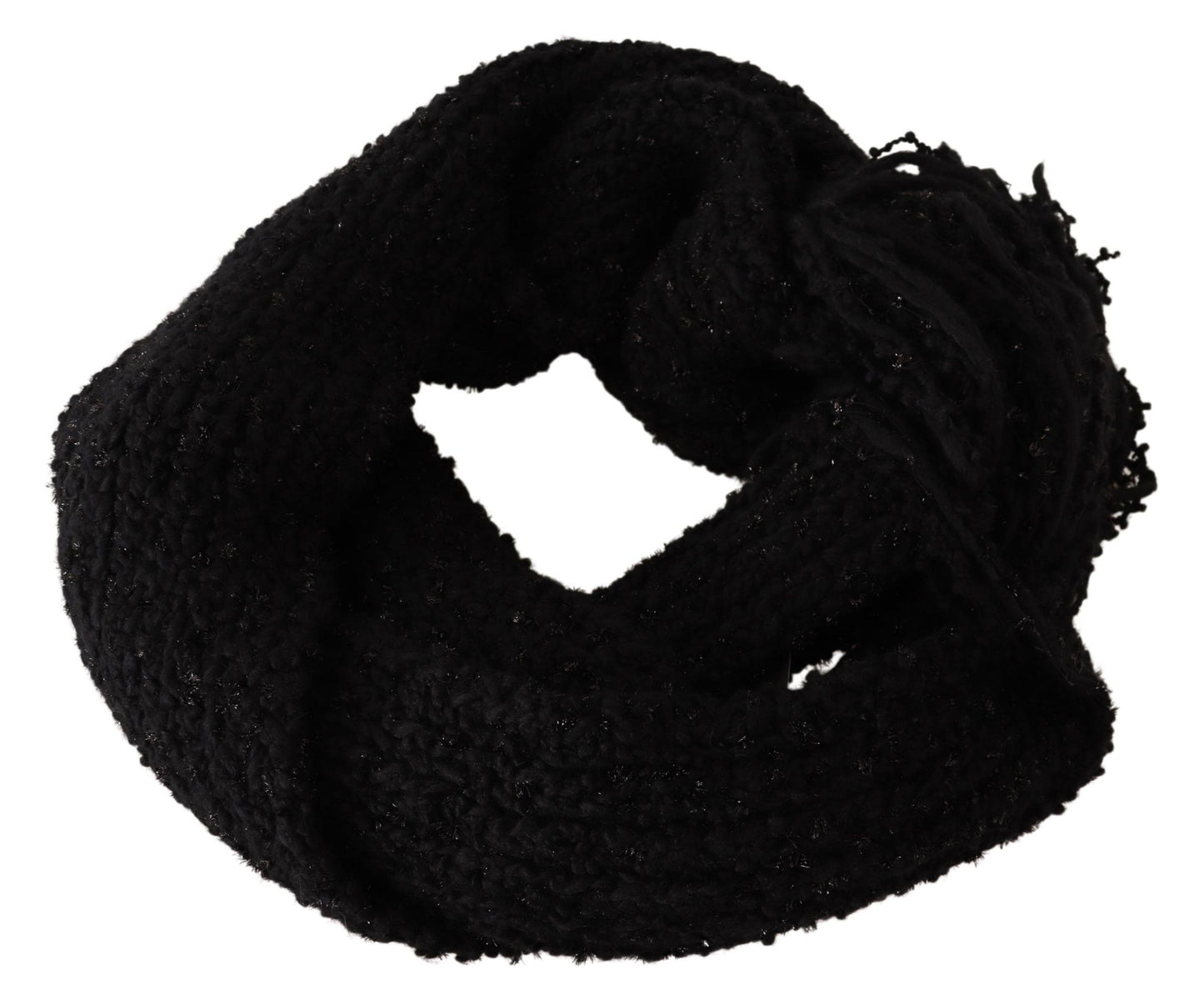 Dolce & Gabbana Black Virgin Wool Knitted Wrap Shawl Scarf Curated Luxury Accessories by Orvyn