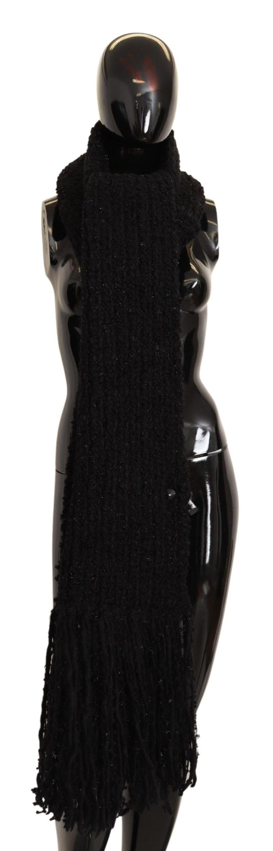 Dolce & Gabbana Black Virgin Wool Knitted Wrap Shawl Scarf Curated Luxury Accessories by Orvyn