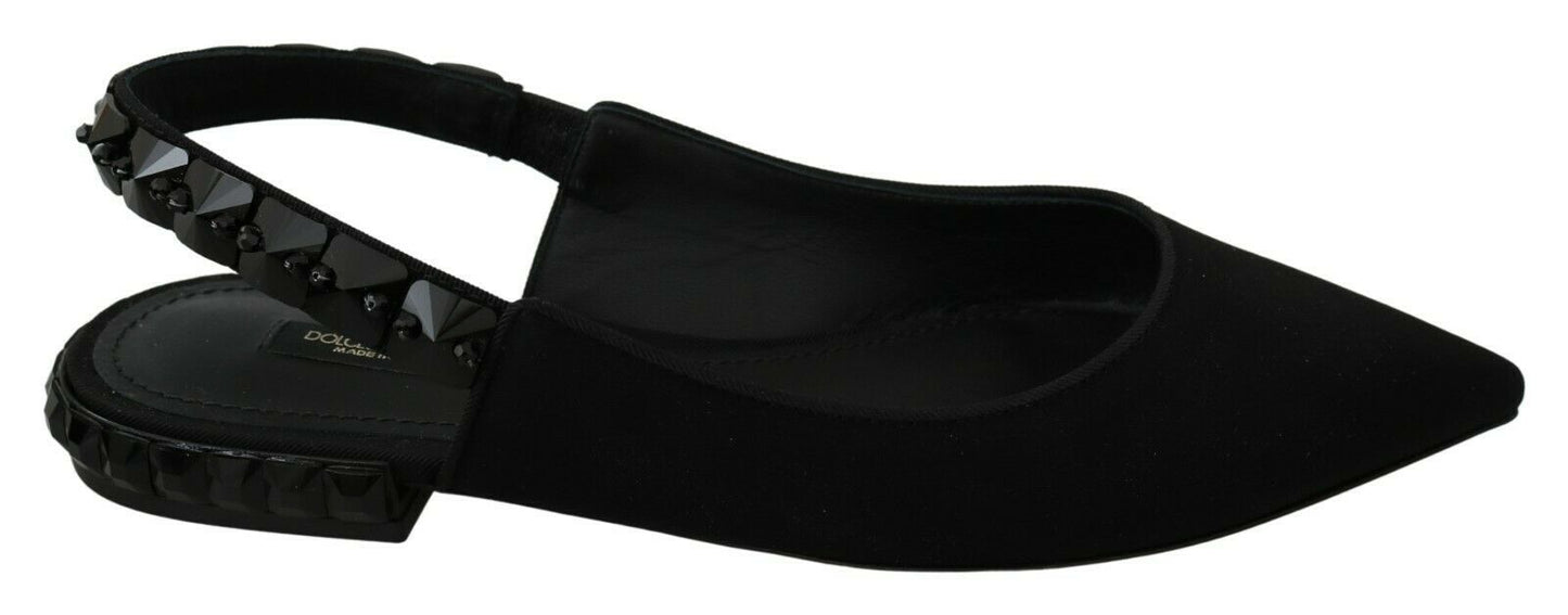 Dolce & Gabbana Black Flats Slingback Charmeuse Shoes schwarz