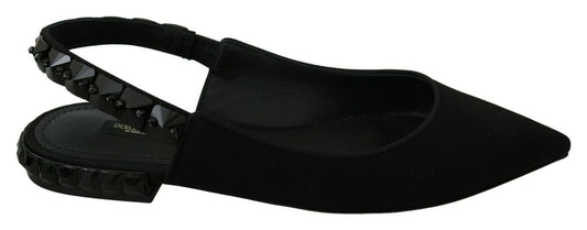 Dolce & Gabbana Black Flats Slingback Charmeuse Shoes schwarz