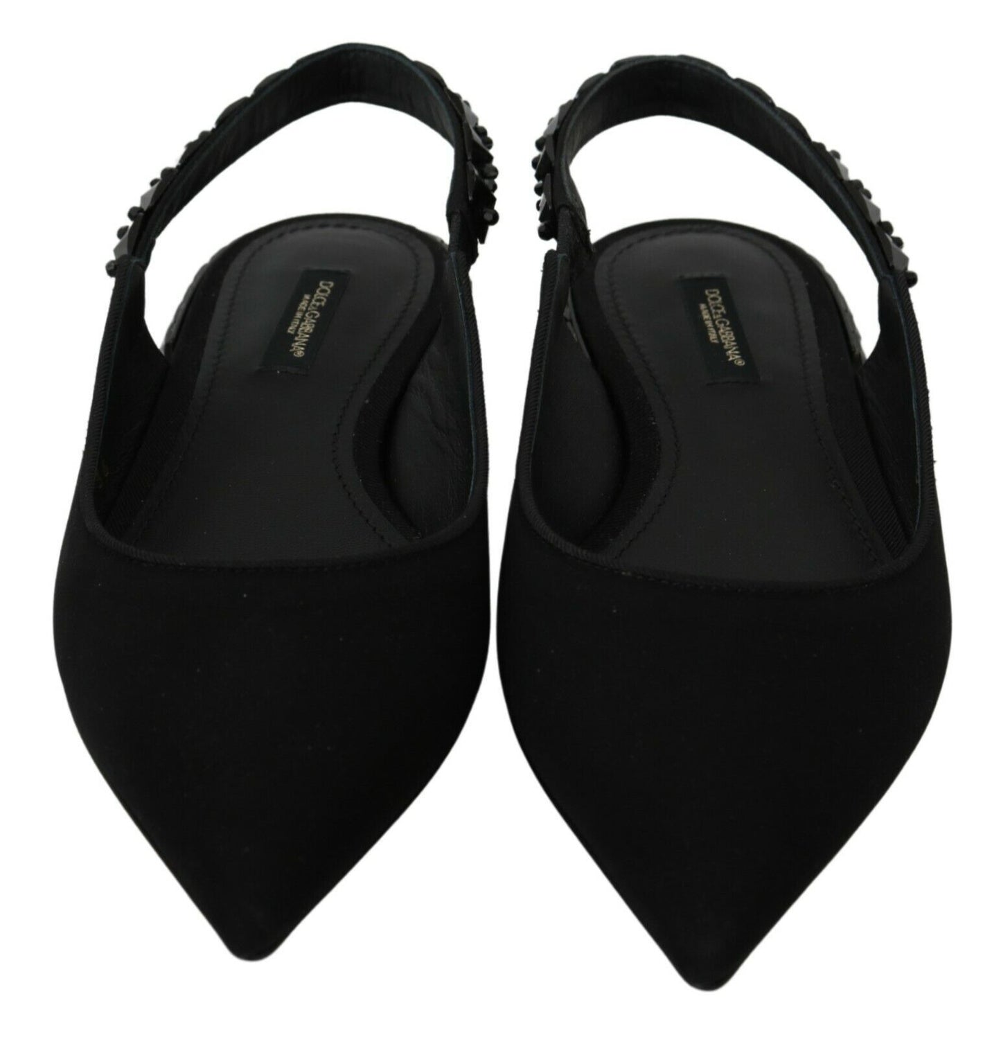 Dolce & Gabbana Black Flats Slingback Charmeuse Shoes schwarz
