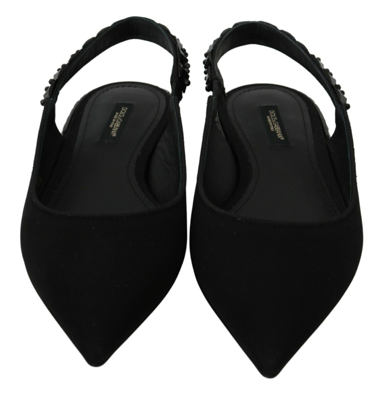 Dolce & Gabbana Black Flats Slingback Charmeuse Shoes schwarz
