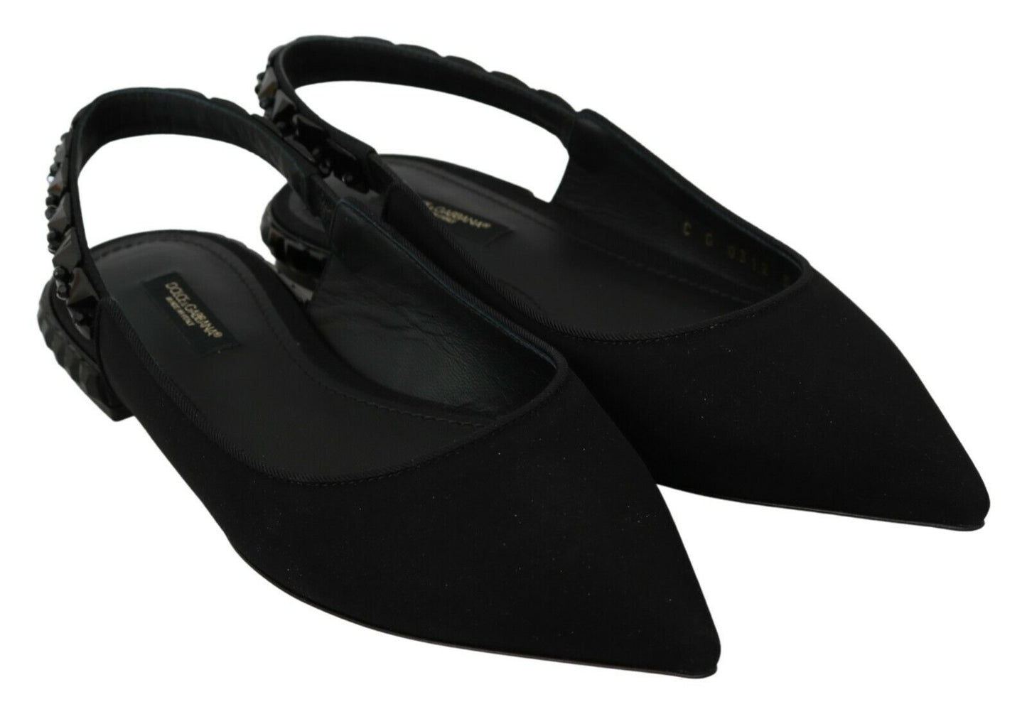 Dolce & Gabbana Black Flats Slingback Charmeuse Shoes schwarz