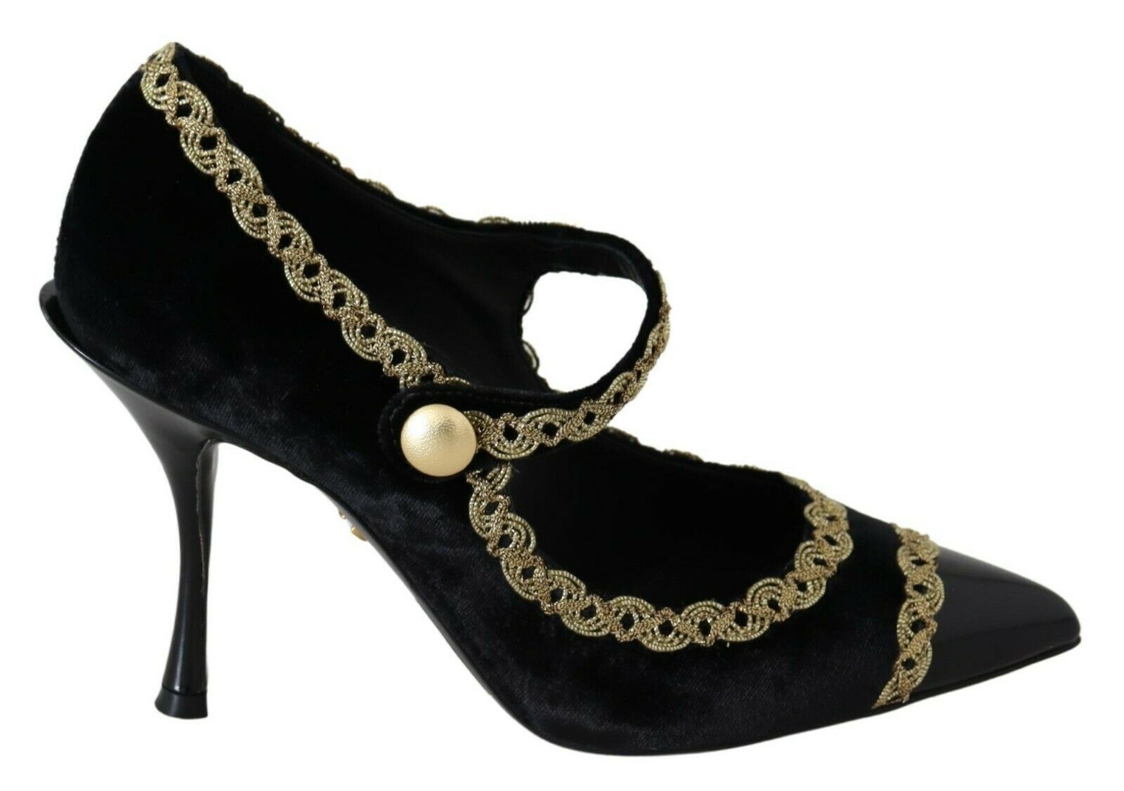 Dolce & Gabbana Black Embellished Velvet Mary Jane Pumps Shoes schwarz