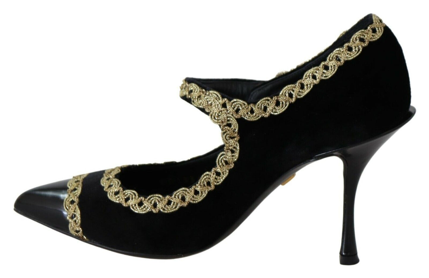 Dolce & Gabbana Black Embellished Velvet Mary Jane Pumps Shoes schwarz
