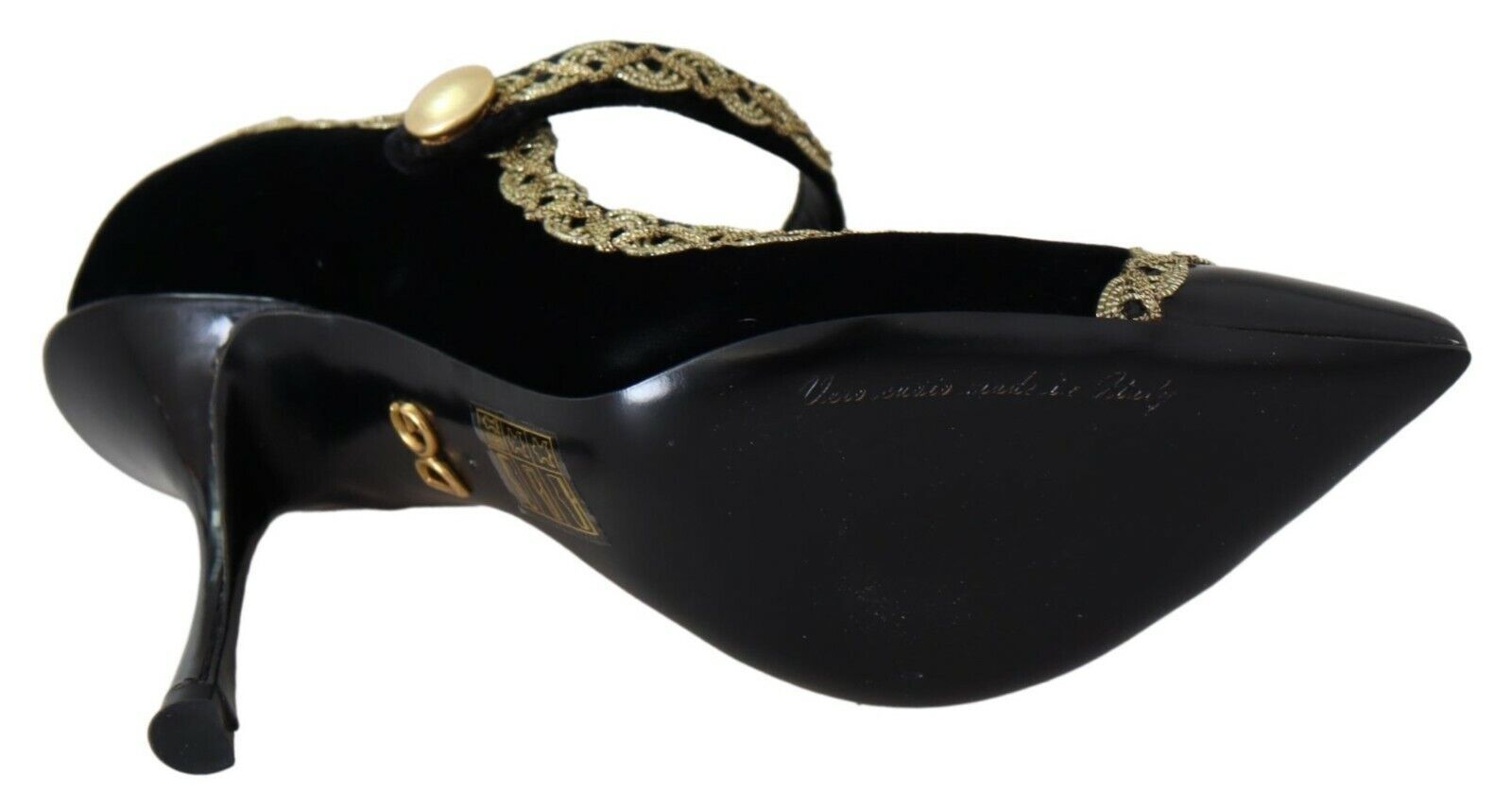 Dolce & Gabbana Black Embellished Velvet Mary Jane Pumps Shoes schwarz