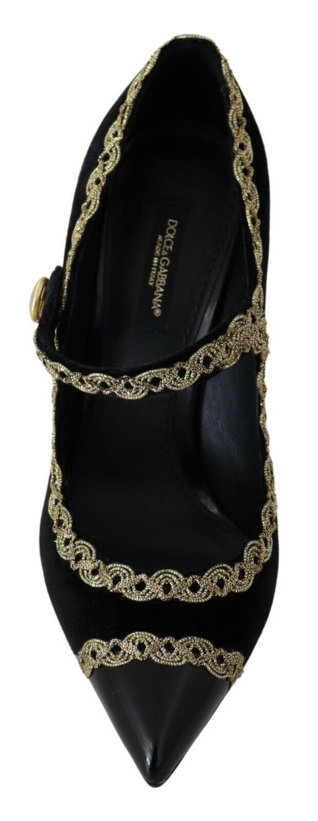 Dolce & Gabbana Black Embellished Velvet Mary Jane Pumps Shoes schwarz