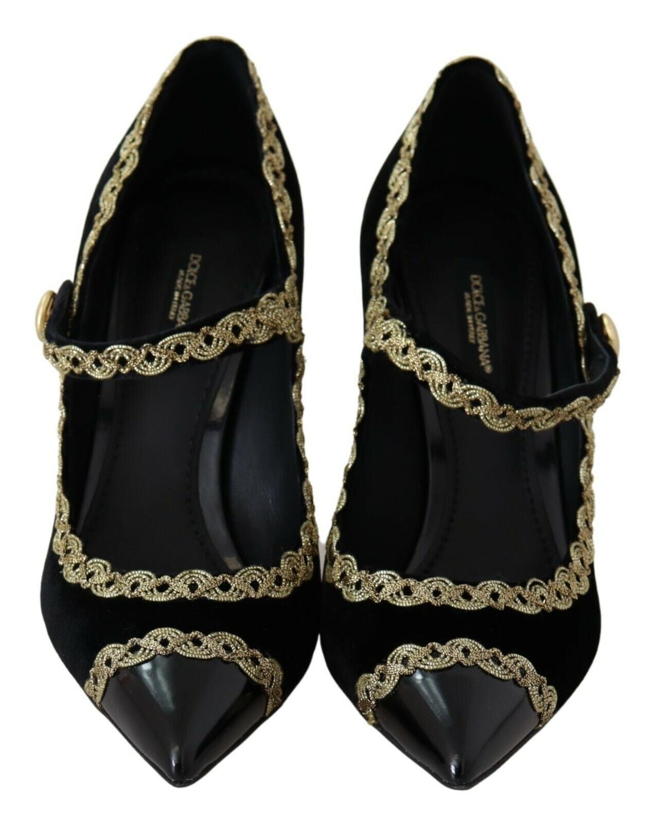 Dolce & Gabbana Black Embellished Velvet Mary Jane Pumps Shoes schwarz